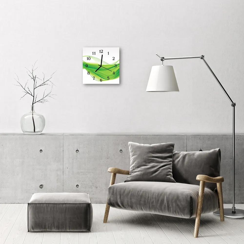 Ceas de perete din sticla pătrat Abstract Lines Art Green