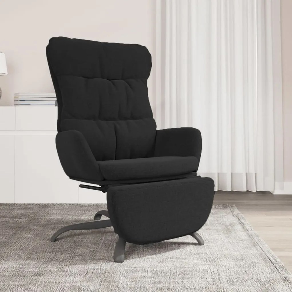 3097600 vidaXL Scaun de relaxare cu taburet, negru, material textil