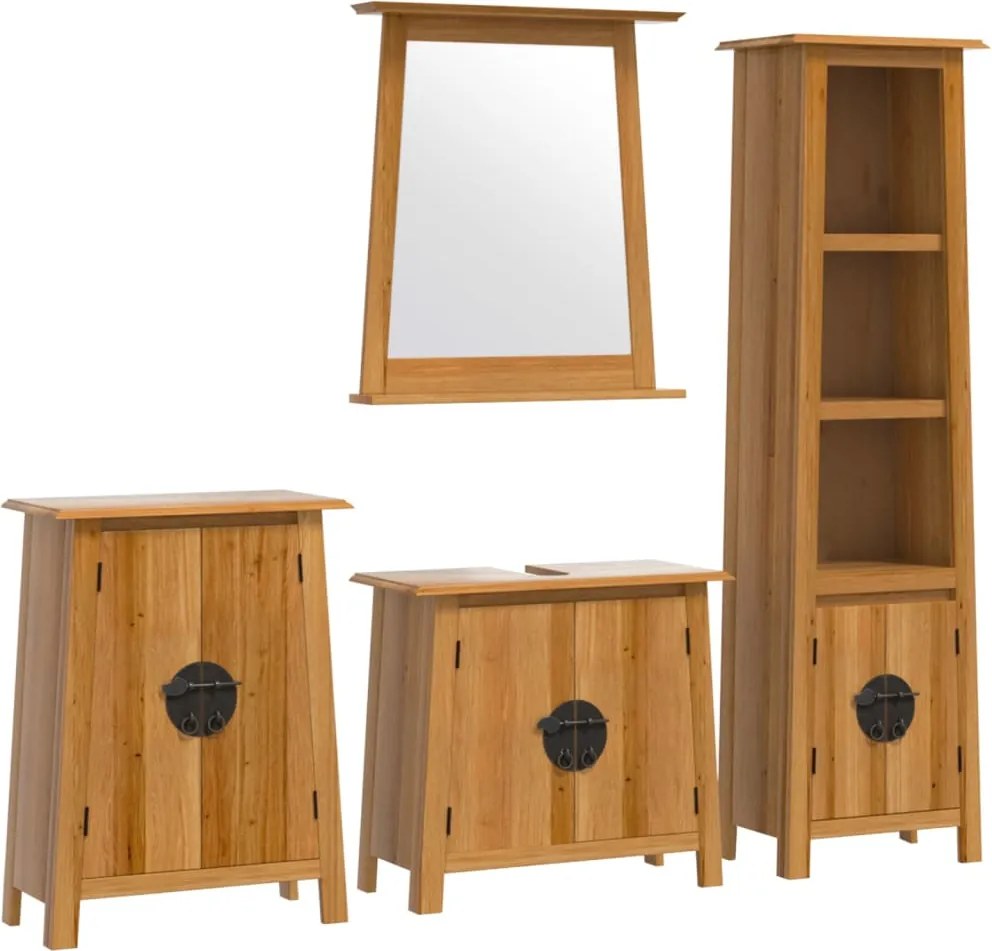 vidaXL Set mobilier de baie, 4 piese, lemn masiv de pin