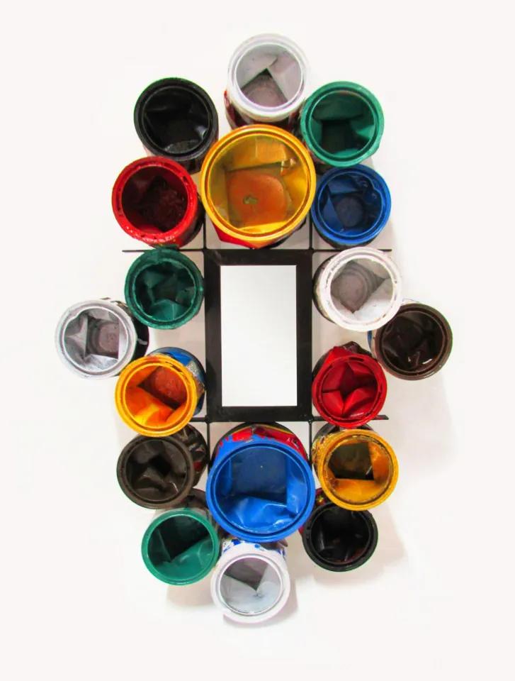 Oglinda cu rama din cutie de vopsea multicolore THIS &amp; THAT, 60 x 17 x 80 cm