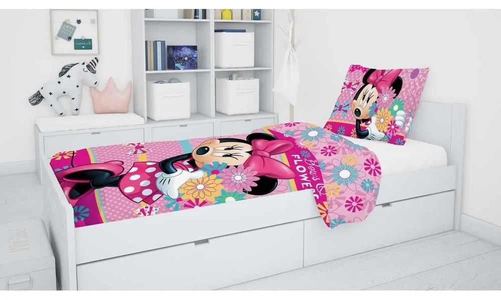 Lenjerie de pat pentru copii din bumbac pentru pat de o persoană 140x200 cm Minnie – Jerry Fabrics