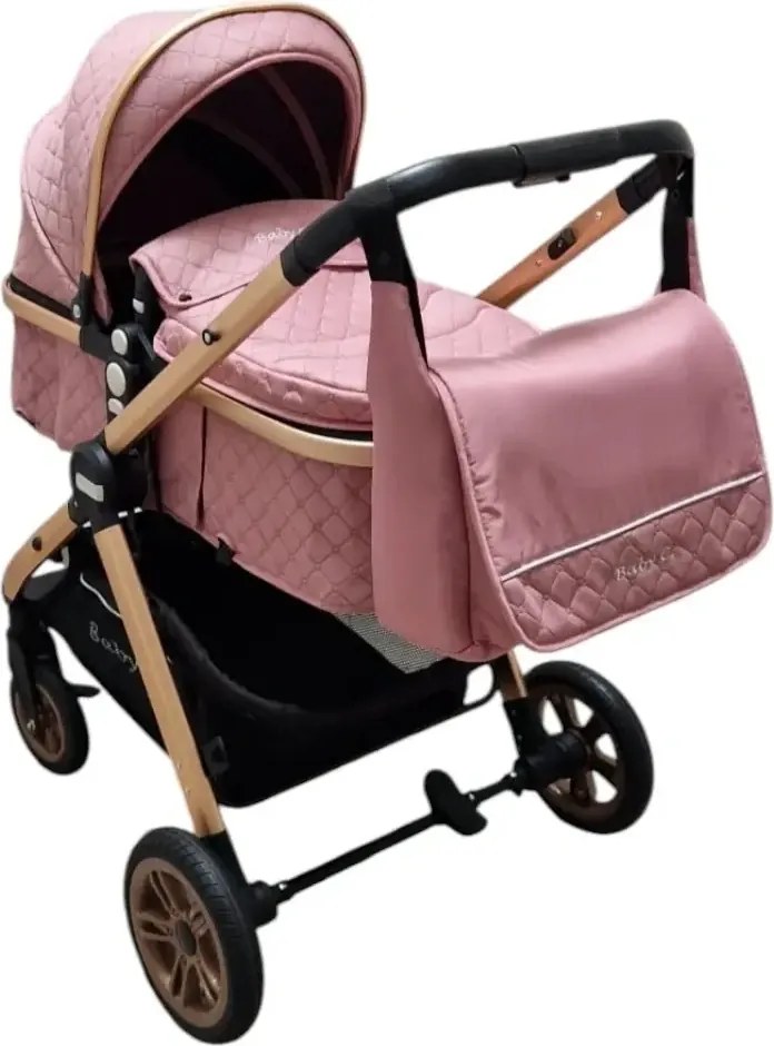 Carucior nou nascuti 2 in 1 Baby Care X2S, Maner reversibil, Cu geanta bebe, Amortizoare, Roti din cauciuc plin AVE, Spatar reglabil 3 trepte, Plasa