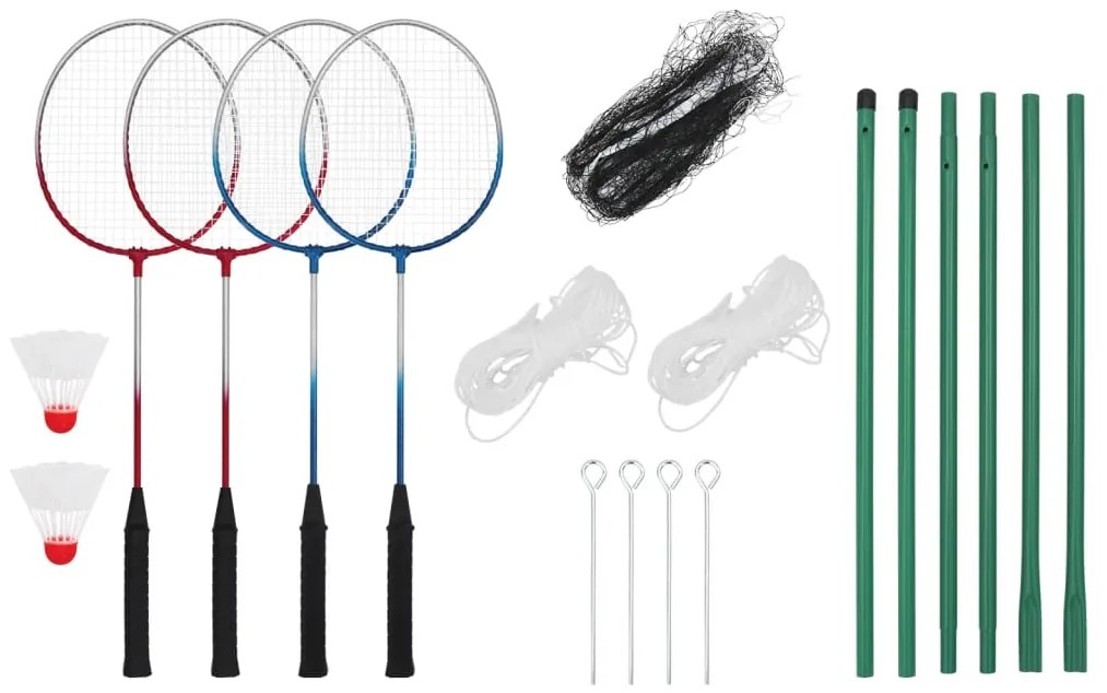 Set de badminton cu 4 rachete si plasa, 620x151 cm