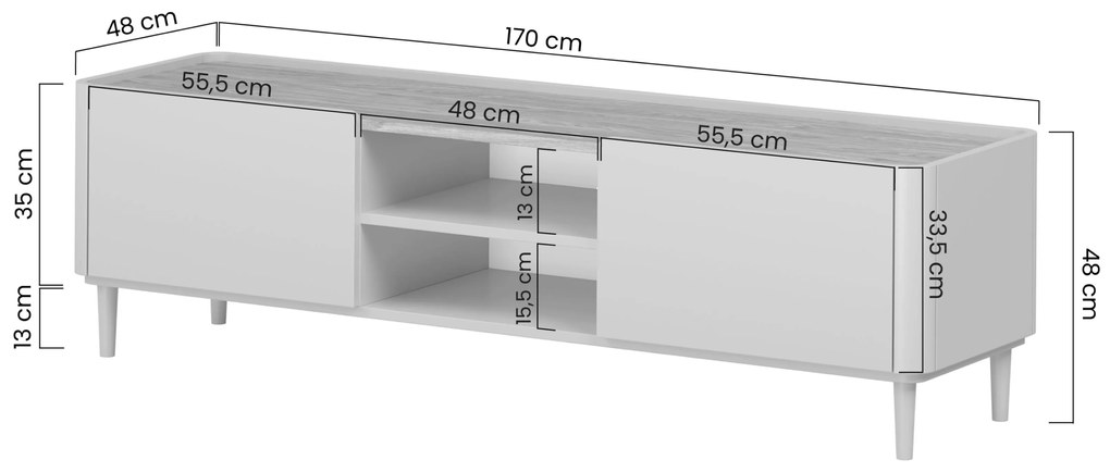Comodă TV Elivo 170 cm pe picioare - eucalipt / stejar baltic dune