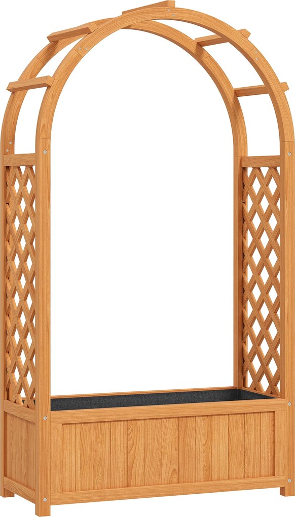 Outsunny Jardiniere înălțată ghiveci de plantare cu grilaj, acoperiș arcuit spalier ghiveci din lemn 83 x 36 x 145cm Maro deschis | Aosom Romania