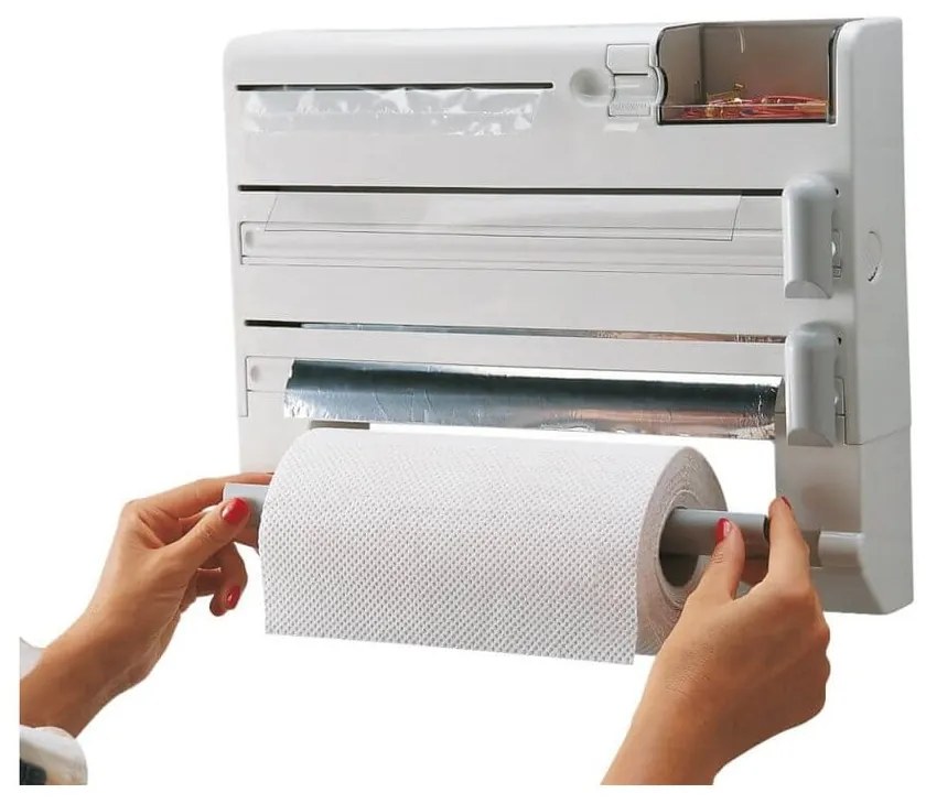 Dispenser pentru prosoape de bucătărie din hârtie și folie de aluminiu alb de montat pe perete din plastic Parat – LEIFHEIT
