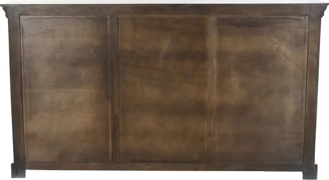 Bufet din lemn de mango, alb, cu 4 uși vitrate și decor sculptat, aspect vintage, finisaj antichizat, 100 x 180 x 40 cm, „Belline”