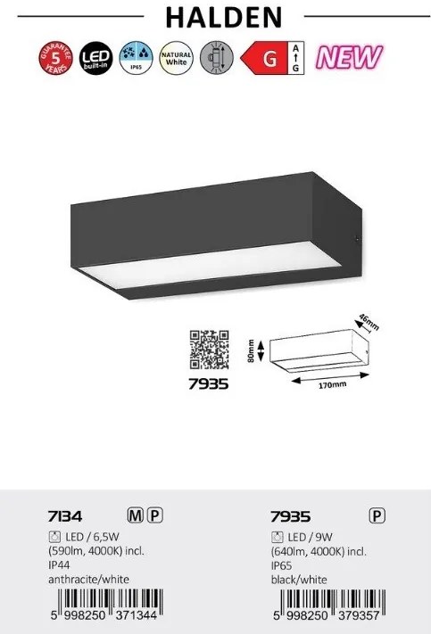Aplica LED de perete pentru iluminat exterior IP65 Halden negru, alb