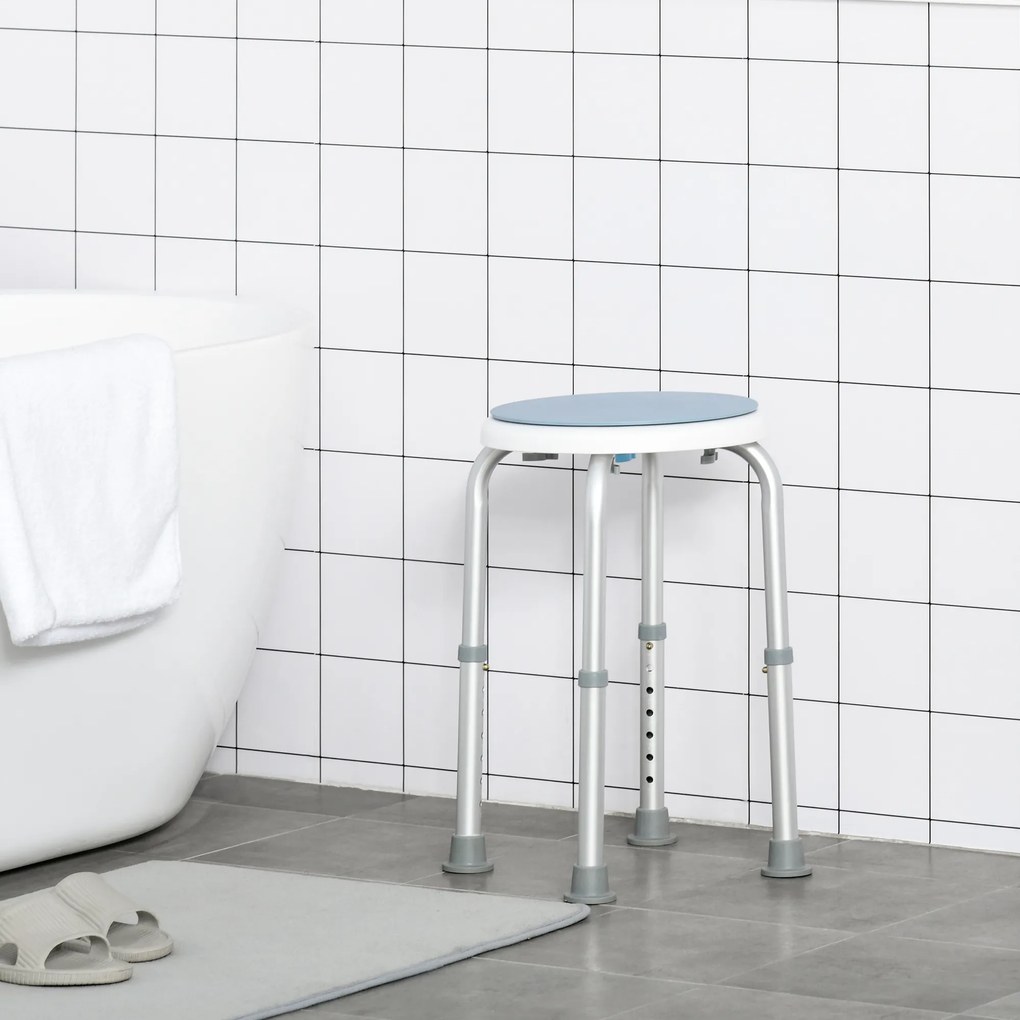 HOMCOM Taburet de duș scaun de duș antiderapant taburet de baie înălțime reglabil pivotant la 360° din aluminiu | Aosom Romania