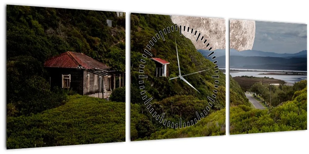 Tablou - peisaj cu luna (cu ceas) (90x30 cm)