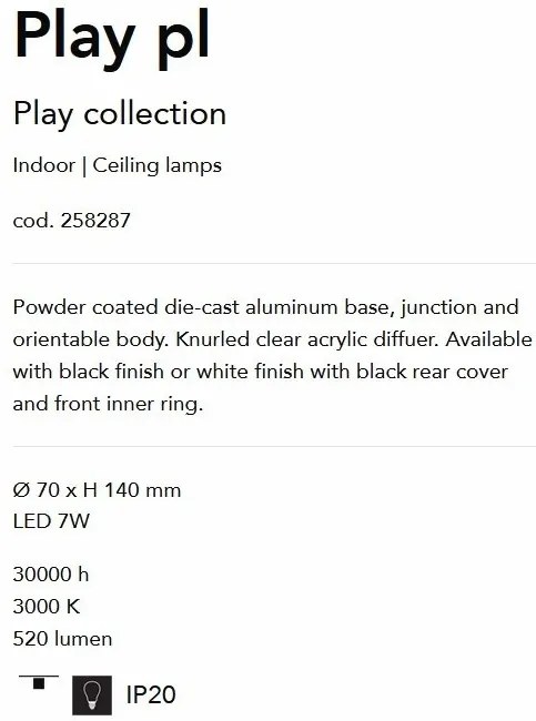 Spot LED aplicat aparent PLAY PL BIANCO