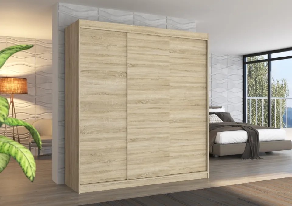 Dulap cu usi glisante 200x215 cm, Megan, ADRK Furniture (Culoare: Sonoma / Alb)