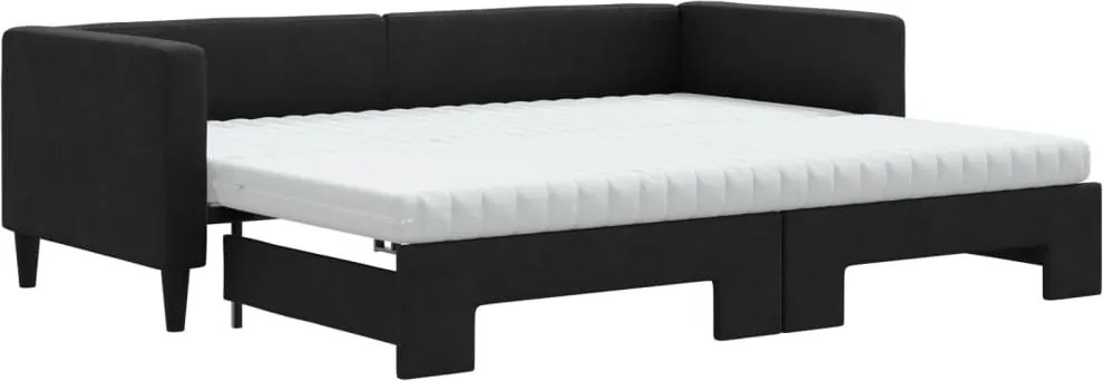 vidaXL Pat de zi cu extensie și saltele, negru, 80x200 cm, textil
