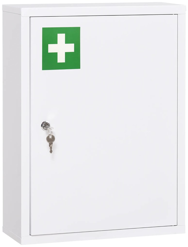kleankin Dulap de medicamente, 3 rafturi, ușă blocabilă, carcasă de oțel stabilă, alb, 40 x 15 x 53,5 cm | Aosom Romania
