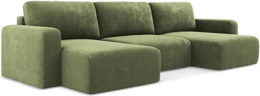 Colțar verde extensibil/cu spațiu de depozitare cu tapițerie din chenille (în formă de "U") Kona – Makamii