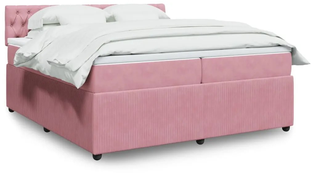 3287841 vidaXL Pat box spring cu saltea, roz, 200x200 cm, catifea