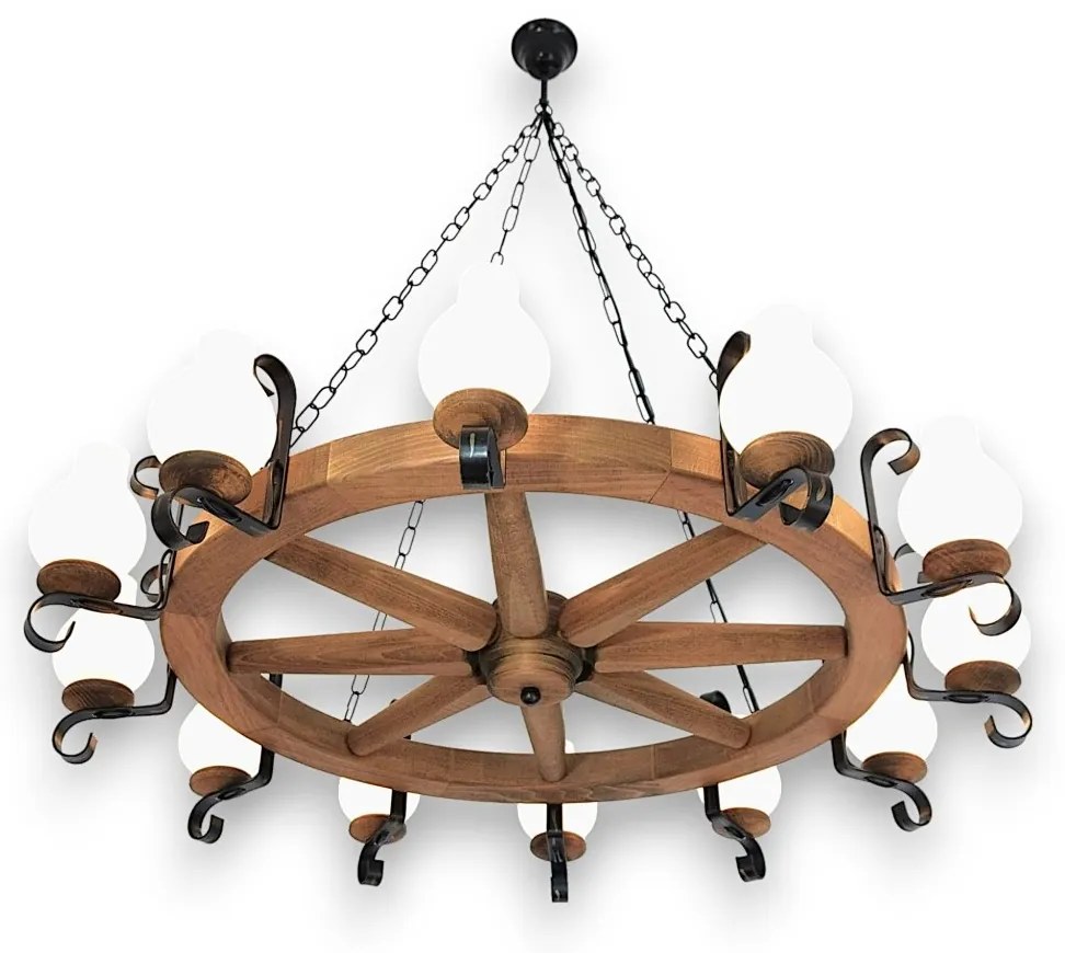 Candelabru rustic fabricat manual din lemn Roata 12L