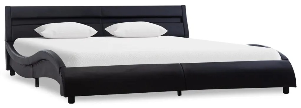 285670 vidaXL Cadru de pat cu LED, negru, 160 x 200 cm, piele ecologică