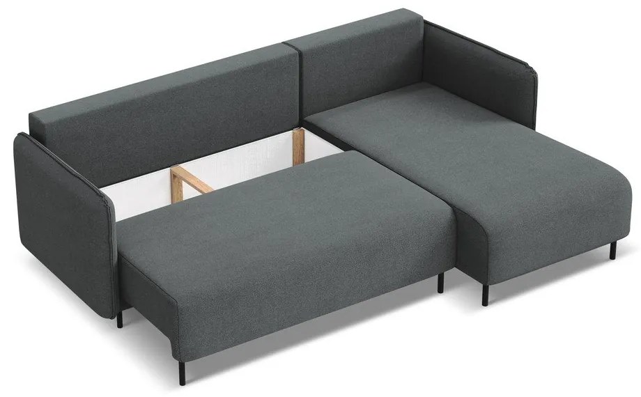 Colțar gri închis extensibil/cu spațiu de depozitare (cu colț pe partea dreaptă) Luana – Makamii
