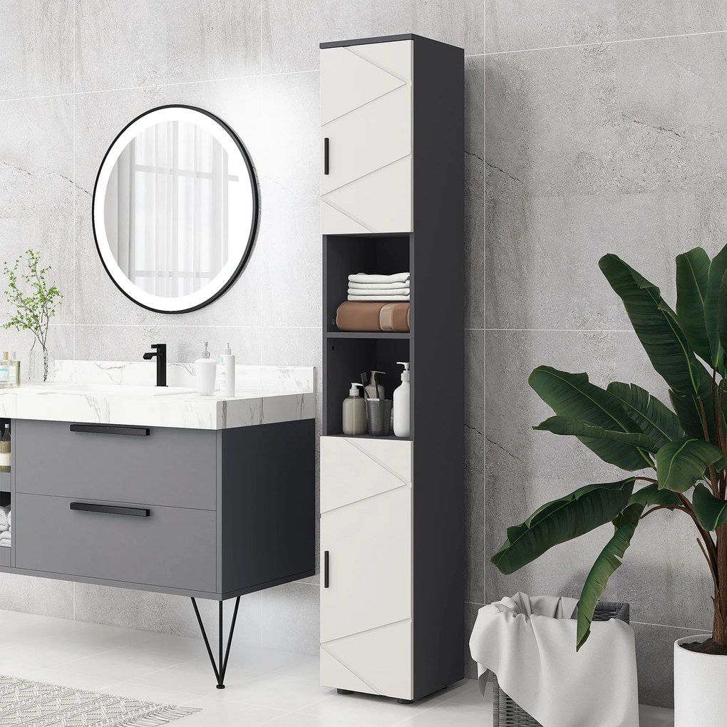 kleankin Dulap de Baie, Badschrank, Rafturi Reglabile, Pl?ci din Lemn Comprimat, Gri Deschis | Aosom Romania