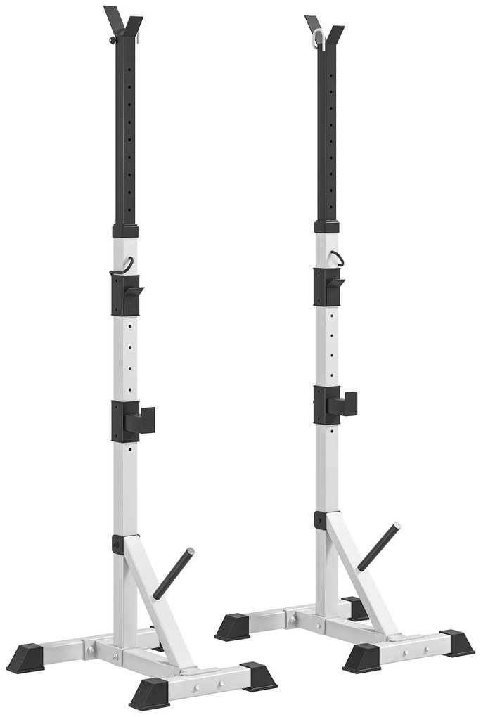 HOMCOM Set 2 Suporturi pentru Gantere cu 3 Cârlige, Înălțime Reglabilă și Capacitate de 200 kg, 58,5x75,5x176 cm, Argintiu | Aosom Romania