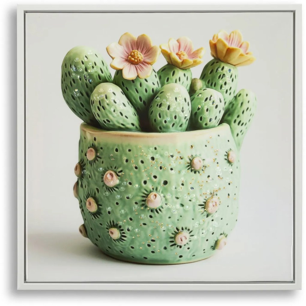 Mauro Ferretti Tablou Imprimat Pe Pânză Lacuită, Cu Ramă, Model ,,Borcan Cu Cactus" Înălțime 40 X Grosime 2,8 X Lățime 40 Cm | Aosom Romania