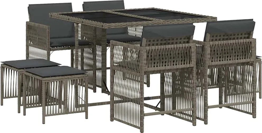vidaXL Set mobilier grădină cu perne, 9 piese, gri, poliratan