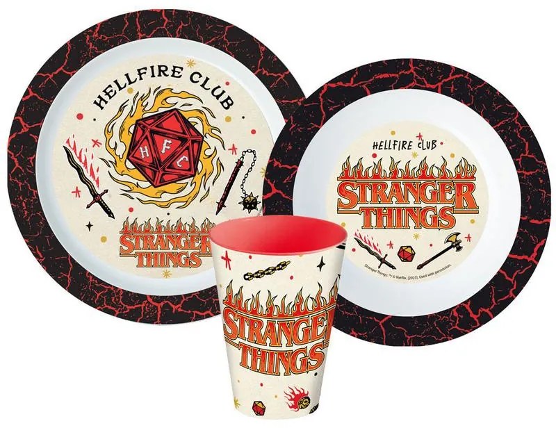 Stranger Things set de masă, set din plastic micro, cu pahar de 260 ml