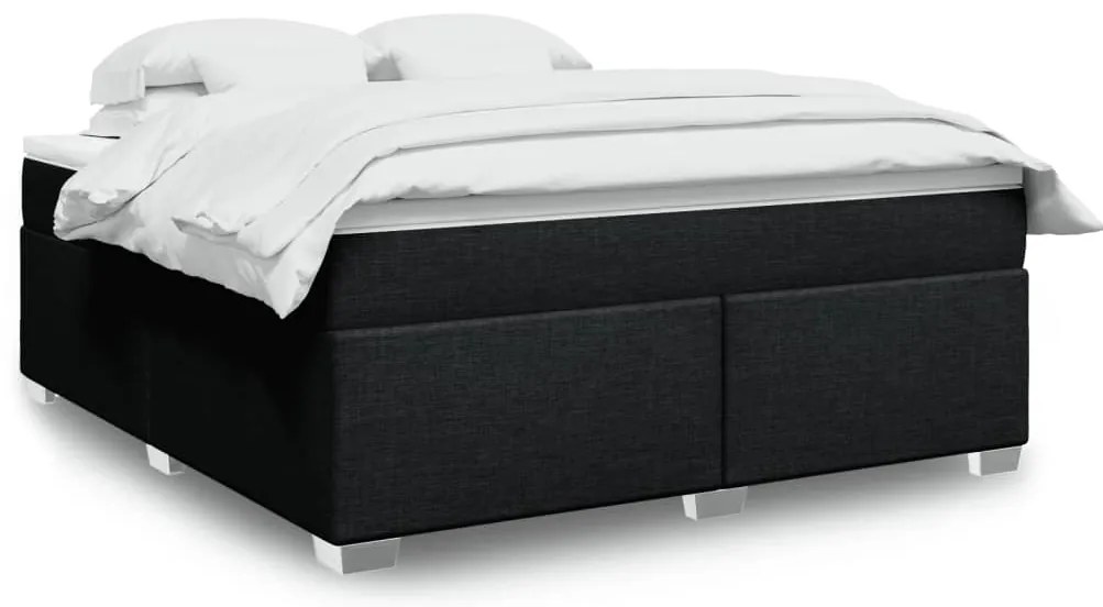 vidaXL Pat box spring cu saltea, negru, 180x200 cm, catifea