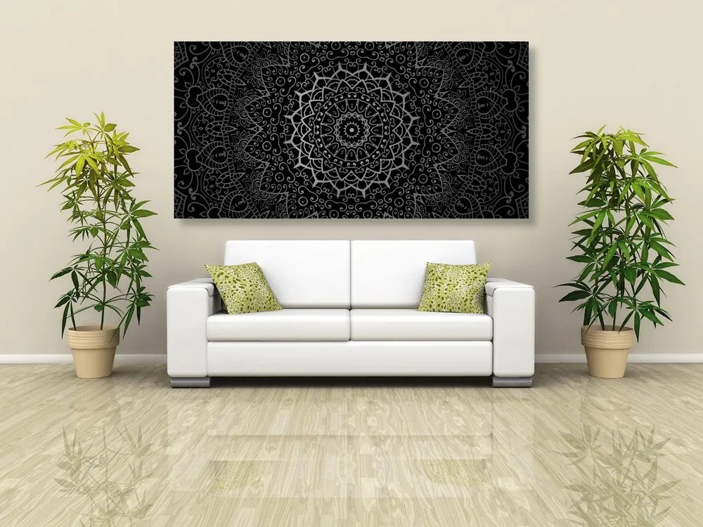 Tablou vintage Mandala în stil indian în design alb-negru