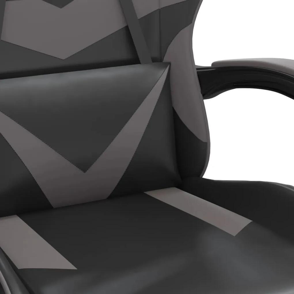 Scaun de gaming pivotant suport picioare negru gri piele eco
