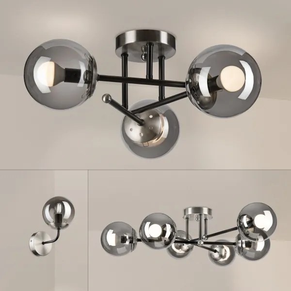 Brilagi - Lustră aplicată MALIVA 3xE14/15W/230V crom mat/sticlă fumurie