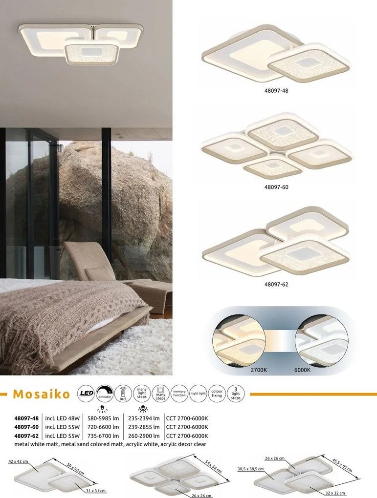 Plafoniera LED CCT cu telecomanda MOSAIKO