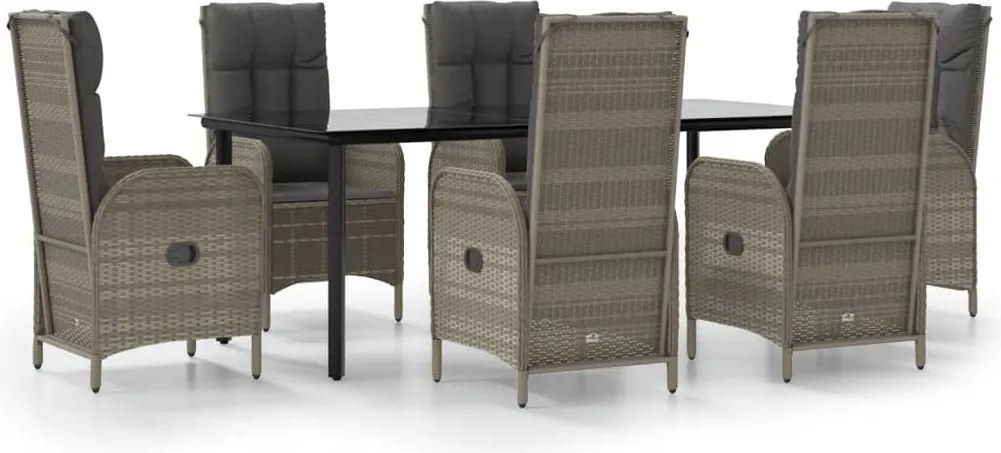 vidaXL Set mobilier de grădină cu perne, 7 piese, negru/gri, poliratan