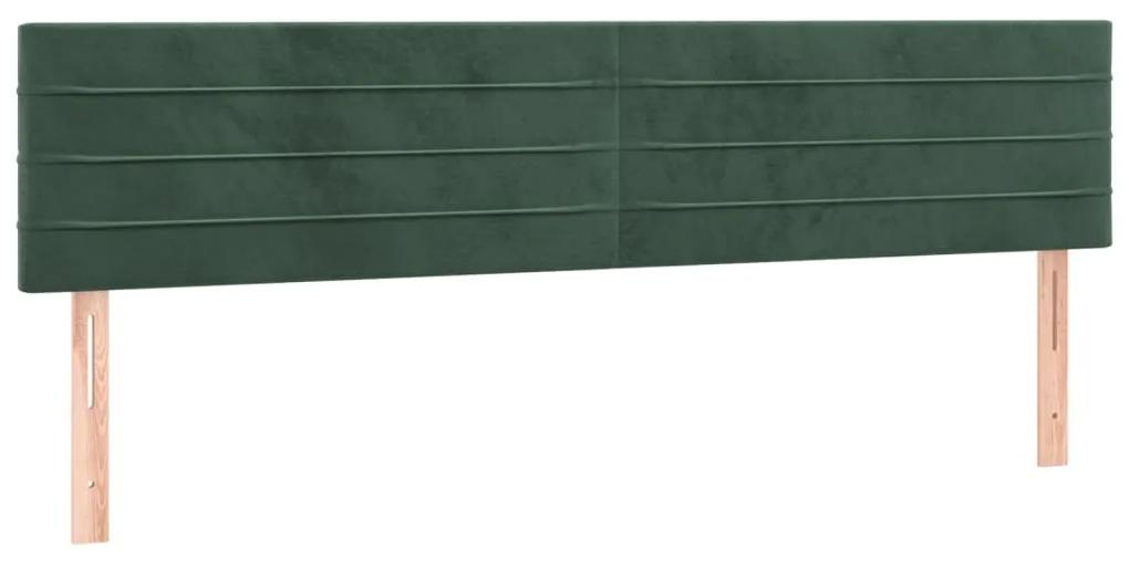 Pat cu arcuri, saltea si LED, verde inchis, 200x200 cm, catifea Verde inchis, 200 x 200 cm, Benzi orizontale