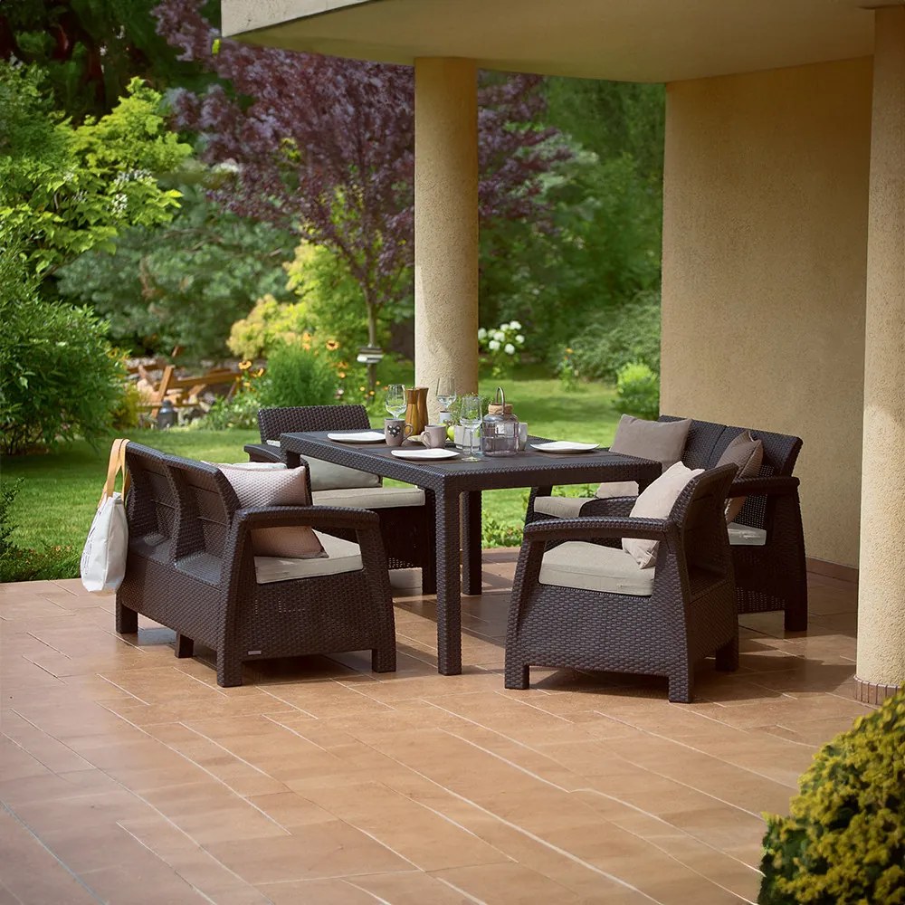 Set de mobilier de grădină Corfu Fiesta, culoare grafit, cu perne gri deschis