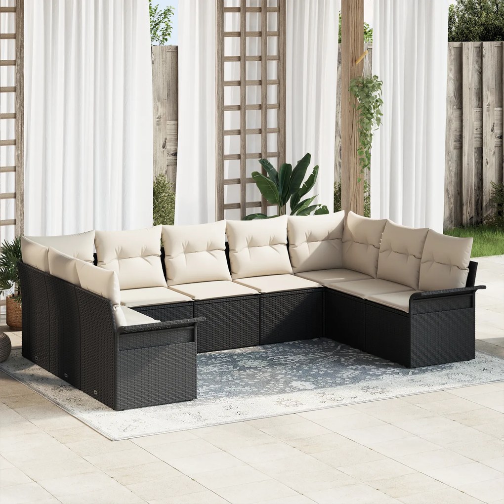 vidaXL Set de canapele pentru grădină cu pernă 9 pcs Negru Rattan poli
