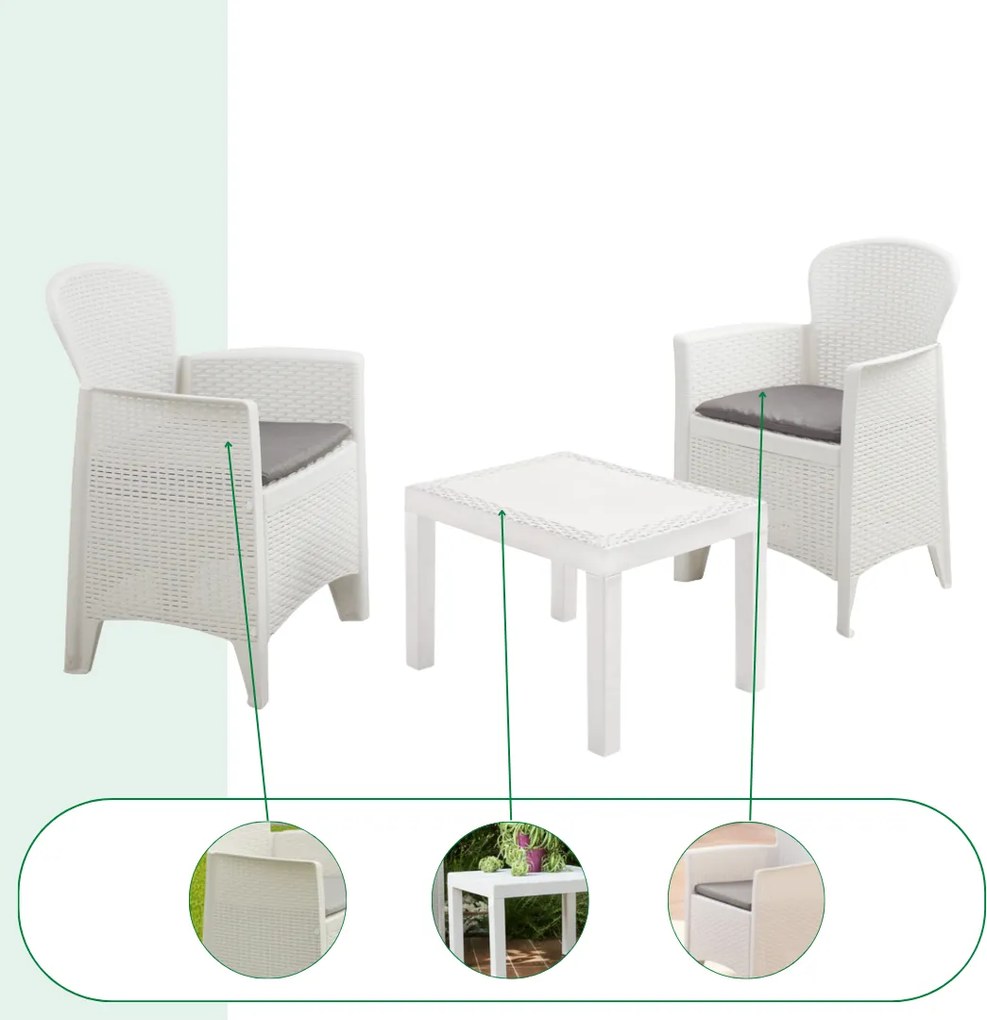 Set grădină AKITA, 3 piese, albă I.P.A.E-Progarden