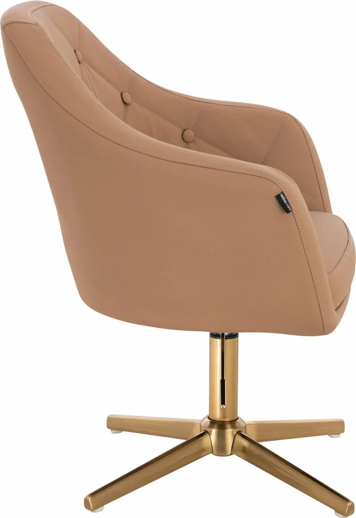 HR831CROSS Scaun Caramel Piele Ecologica Premium Soft cu Bază Aurie