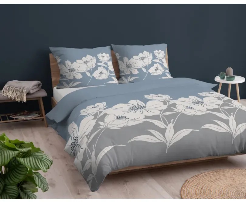 Cearșafuri din flanel - albastru cu motive florale 3 časti: 1ks 220x200 + 2ks 70x80
