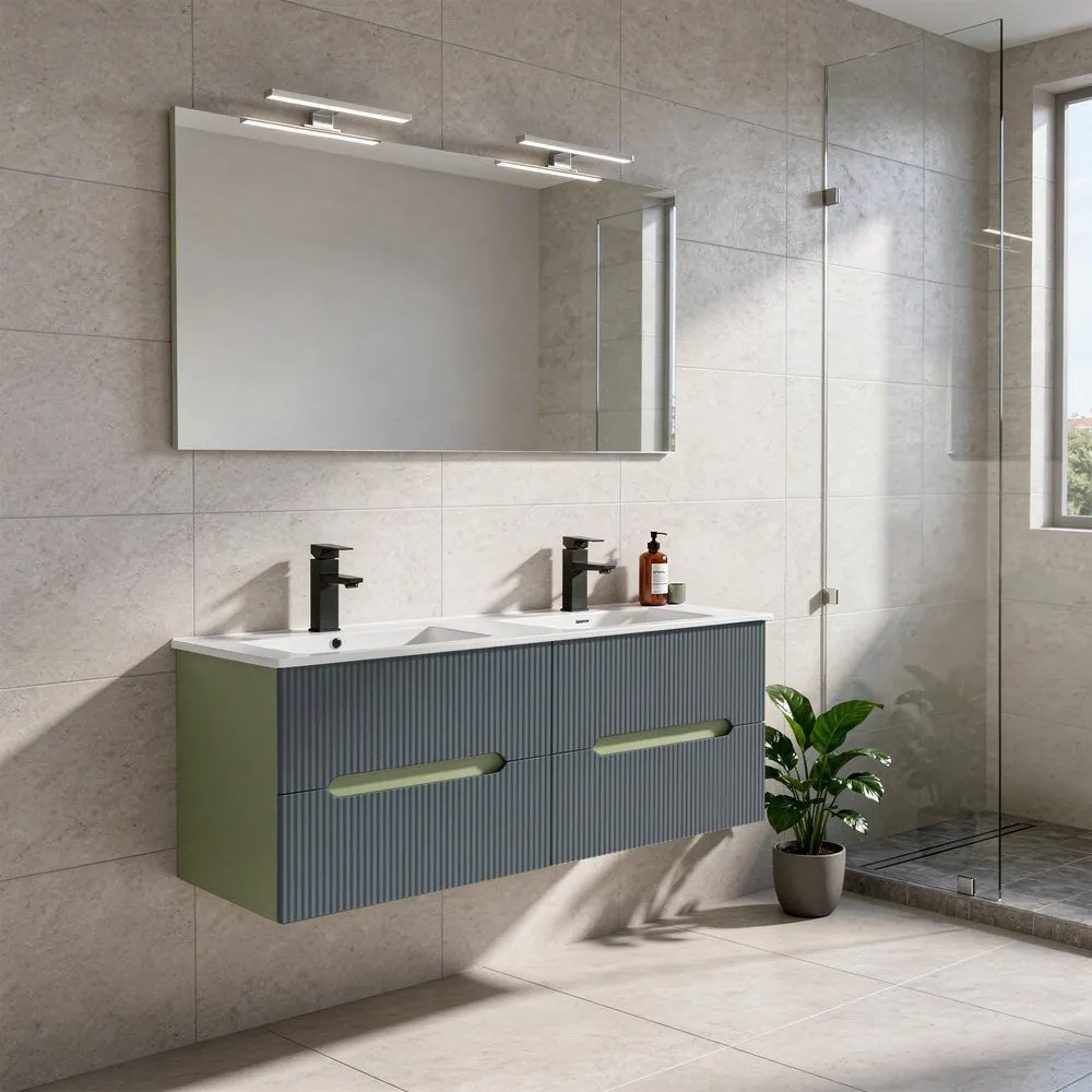Trent 120 dulap de baie inferior cu chiuvetă ceramică (2 sertare) verde fistic-gri antracit