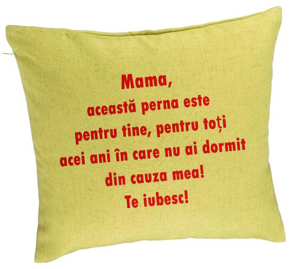 Perna Decorativa, Model Pentru Mama Te iubesc 3, 40x40 cm, Verde, Husa Detasabila, Burduf