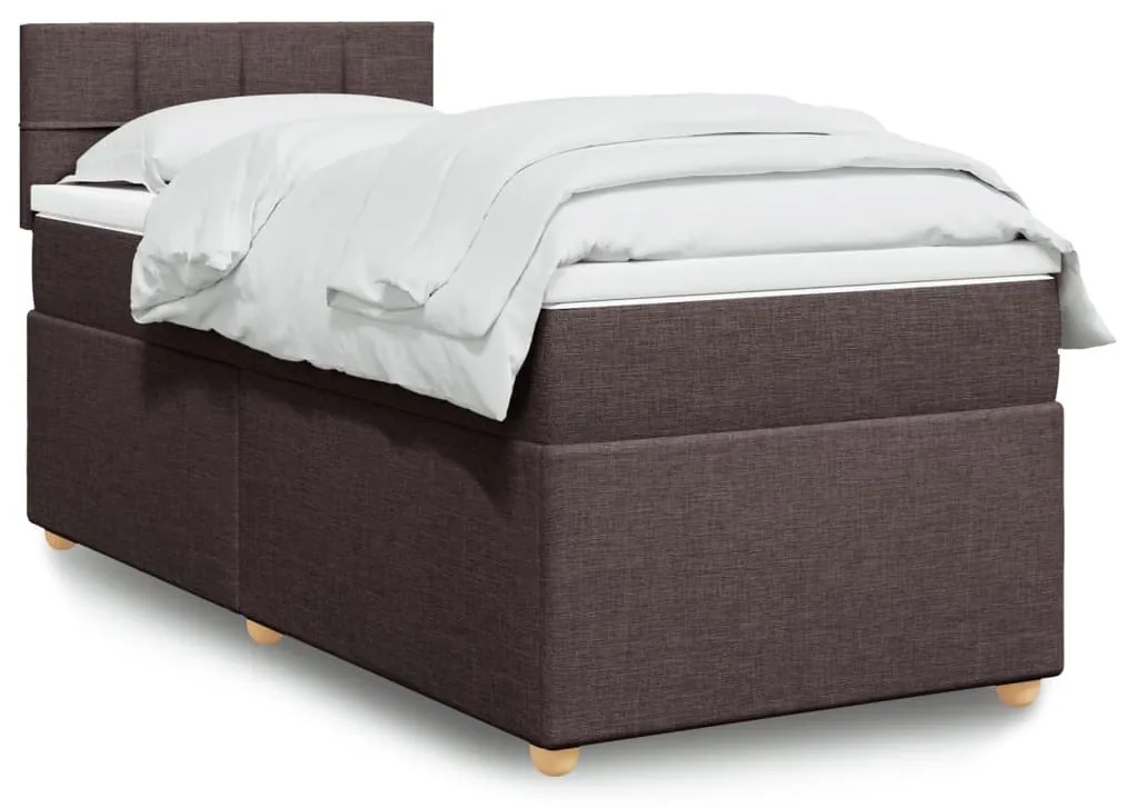 vidaXL Pat box spring cu saltea, maro închis, 100x200 cm, textil