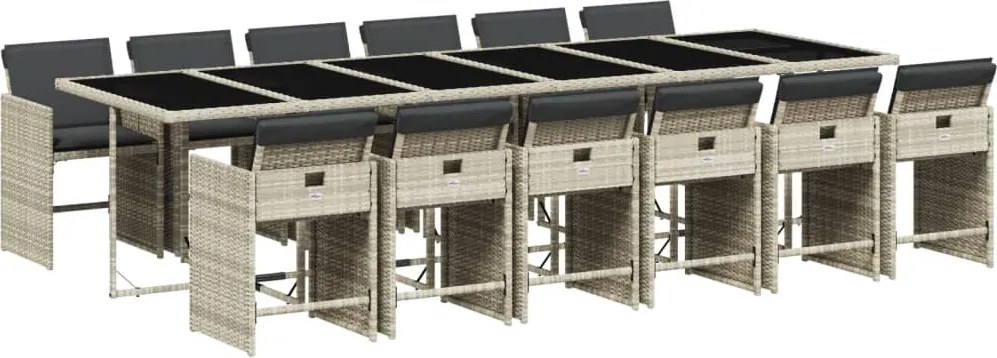 vidaXL Set mobilier de grădină cu perne 13 piese gri deschis poliratan