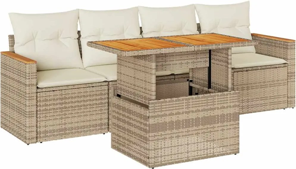 vidaXL Set canapele de grădină cu perne 5 piese bej poliratan/acacia