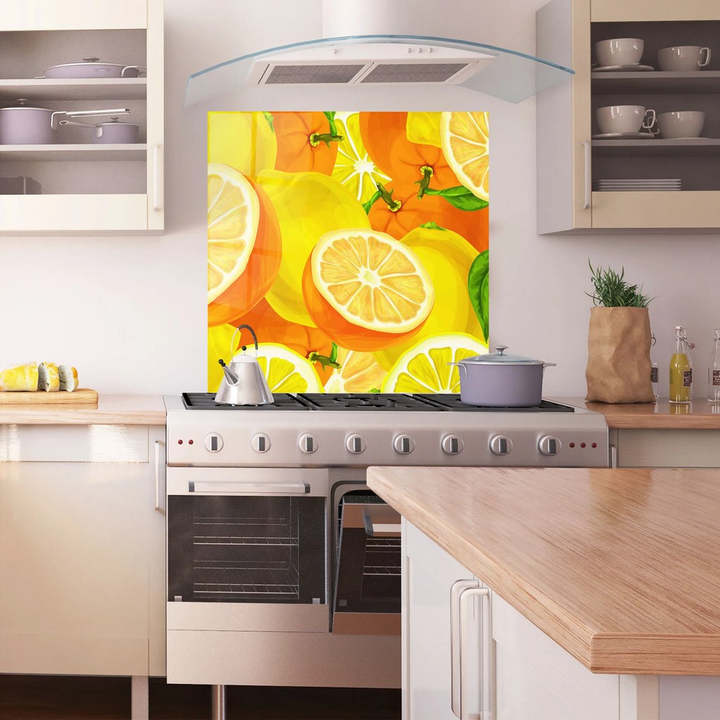 Panou Sticla Bucatarie, 100x100cm, Protectie aragaz, Antistropi, Termorezistent, Alimente, Fructe, Juicy Orange