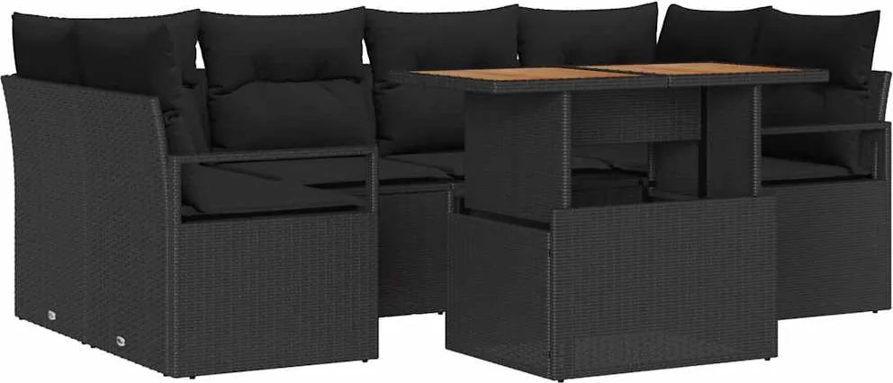 vidaXL Set de canapele pentru grădină 7 pcs Negru Rattan poli