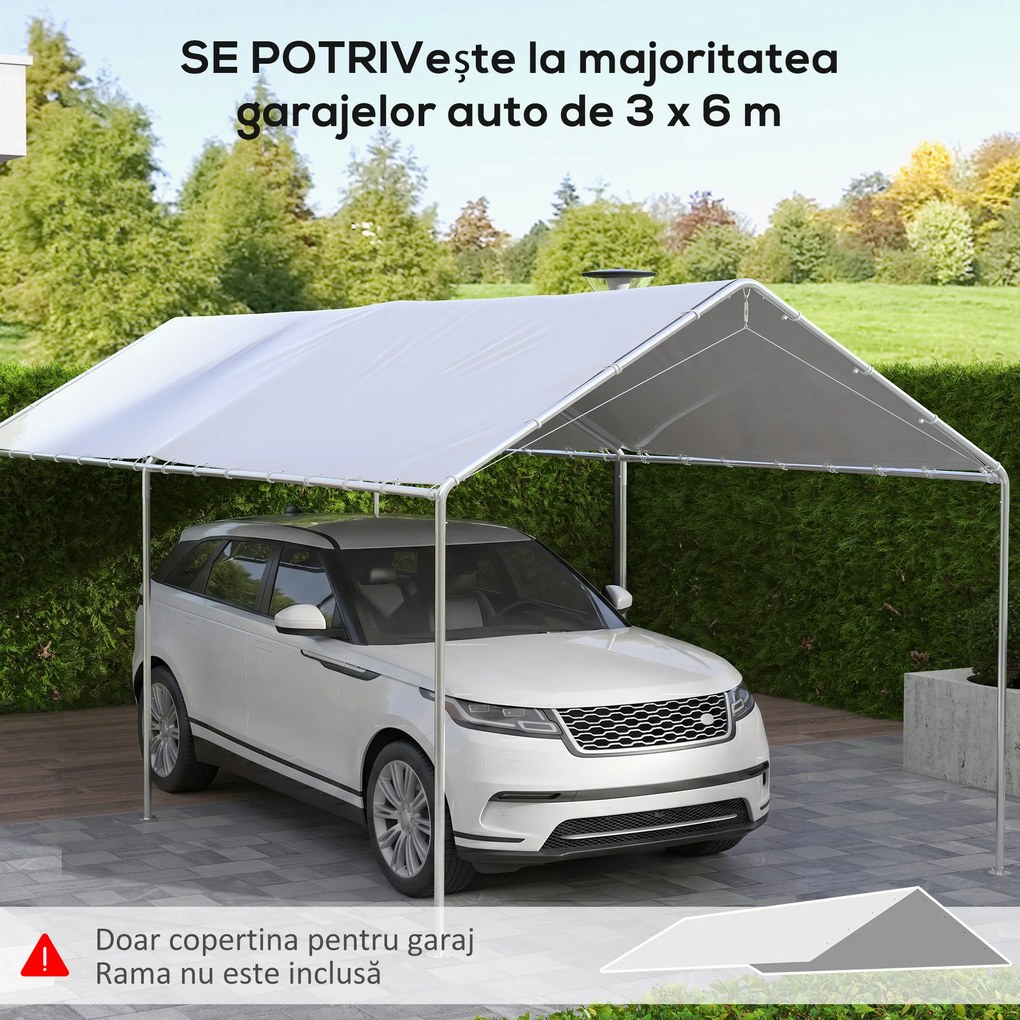 Outsunny Acoperiș pentru Carport 10 x 20 ft, Prelată de Schimb Rezistentă la UV cu Corzi Elastice, Albă | Aosom Romania