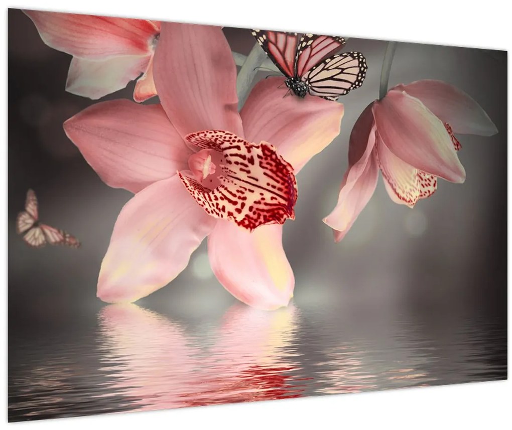 Tablou - Flori și fluture (90x60 cm)