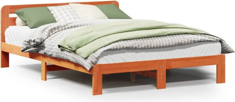 vidaXL Cadru pat fără saltea, maro ceruit, 135x190 cm, lemn masiv pin